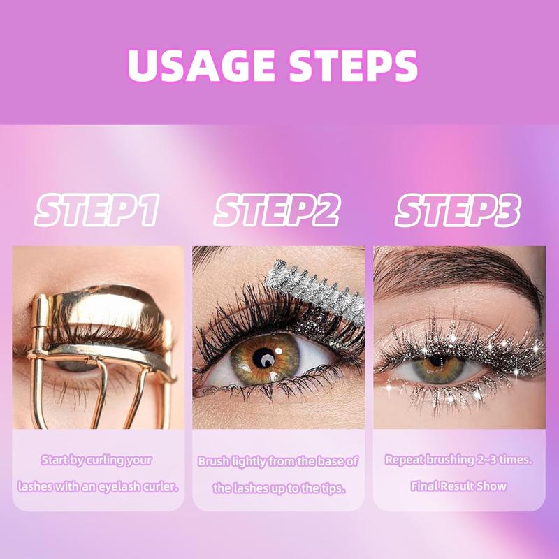 3PCS Glitter Mascara Eyeshadow, Lengthening Volumizing Colorful Mascara, Sparkling Diamonds Silver Diamond Mascara, Waterproof Colorful Lashes for Eyelashes,Party Wedding