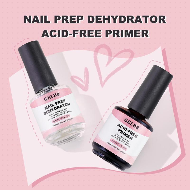 Nail Prep Dehydrator & Acid-free Primer Set, 1 Natural Nail Dehydrator & 1 Primer for Gel Polish and Acrylic Nail Uv Gel, Fast Drying Nail Supplies