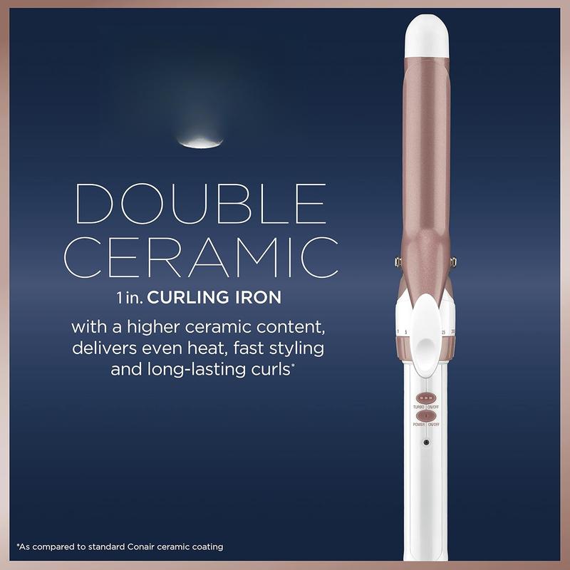 Double Ceramic 1-Inch Curling Iron, 1-inch barrel produces curls – for use on short, medium, and long hair