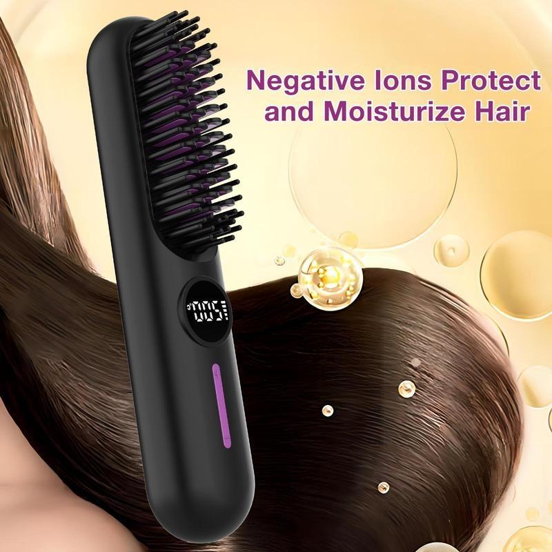 Portable Cordless Straightener Brush, 2 in 1 Curling & Straightening Hair Iron, USB Rechargeable Hair Iron for Home Office School Or Travel Comfort dry hair