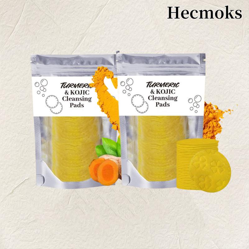 HECMOKS 2-Pack Turmeric Cleansing Pads with Kojic Acid,Curcumin Cotton Pads for Face, Target Dark Spots, Exfoliating, Deep Cleansing, Gentle Skin Care