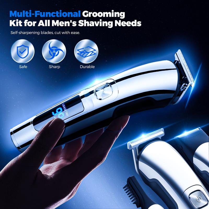 Men's Electric Shaver, 11 in 1 Grooming Kit and Hair Clippers, Nose, Body and Face, Stainless Razor with Stand, Rechargeable Portable Washable Trimmer