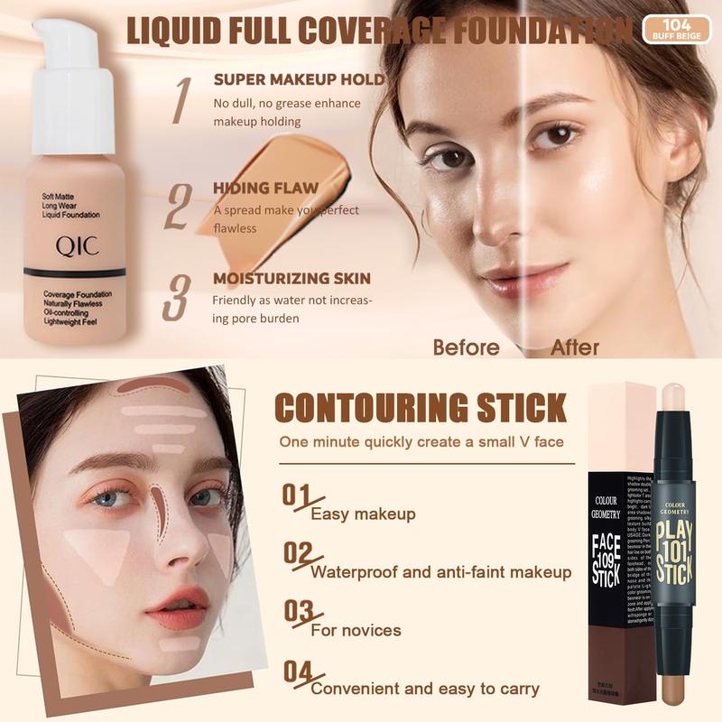 All in One makeup kit, includes Naked eyeshadow, liquid foundation, CC Cream, lipstick set, mascara, makeup brush, makeup sponge, eyebrow powder, eyebrow soap, eyeliner stamp, primer, contour stick, cosmetic bag changzu