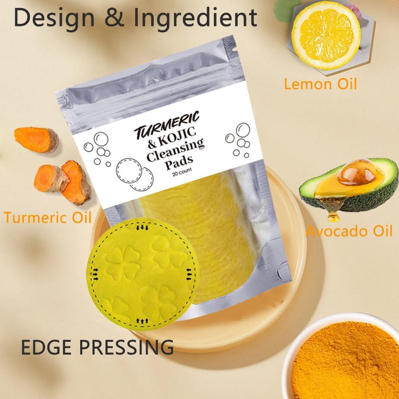 HECMOKS 2-Pack Turmeric Cleansing Pads with Kojic Acid,Curcumin Cotton Pads for Face, Target Dark Spots, Exfoliating, Deep Cleansing, Gentle Skin Care