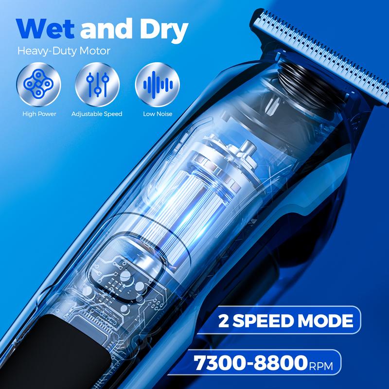 Men's Electric Shaver, 11 in 1 Grooming Kit and Hair Clippers, Nose, Body and Face, Stainless Razor with Stand, Rechargeable Portable Washable Trimmer