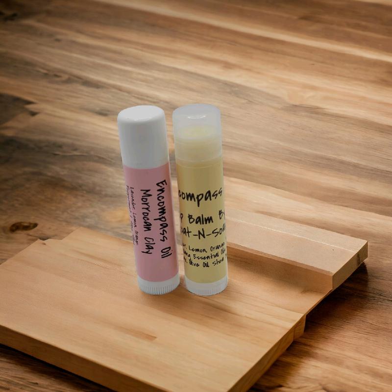 2 Encompass Oil Lip Balms Organic BPA free tube made in the USA Lemon Skincare Moisturizing Beeswax Shea Olive Shea Butter Nourishing Pack Peppermint