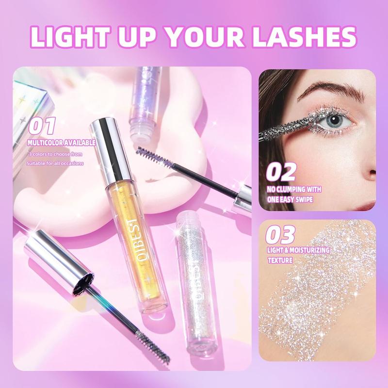 3PCS Glitter Mascara Eyeshadow, Lengthening Volumizing Colorful Mascara, Sparkling Diamonds Silver Diamond Mascara, Waterproof Colorful Lashes for Eyelashes,Party Wedding