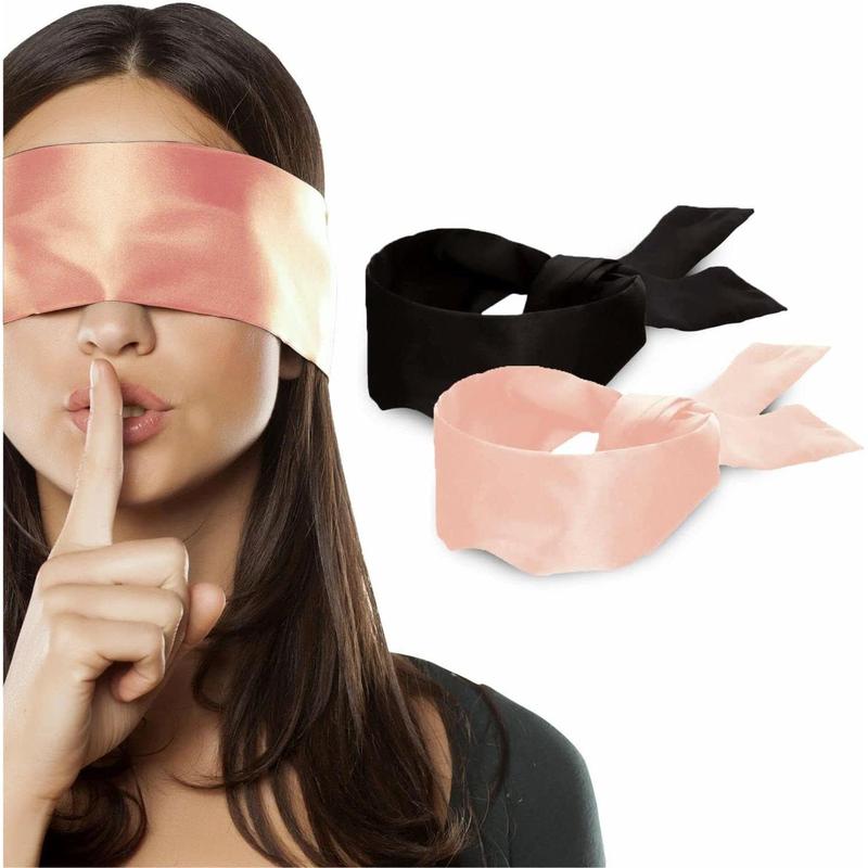 2 pcs Silk Satin Blindfold Eye Mask Sleep Mask Soft Satin Eye Cover Silk Sleeping mask Valentine Gift 155cm   62” (2 Pc Black)