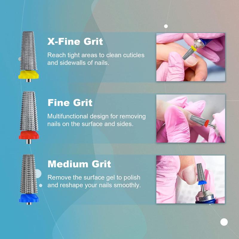 5 in 1 Nail Drill Bit Set, 3 Counts Two Way Rotate Use for Both Left and Right Handed, Nail Drill Bit Set for Acrylic Nail Gel