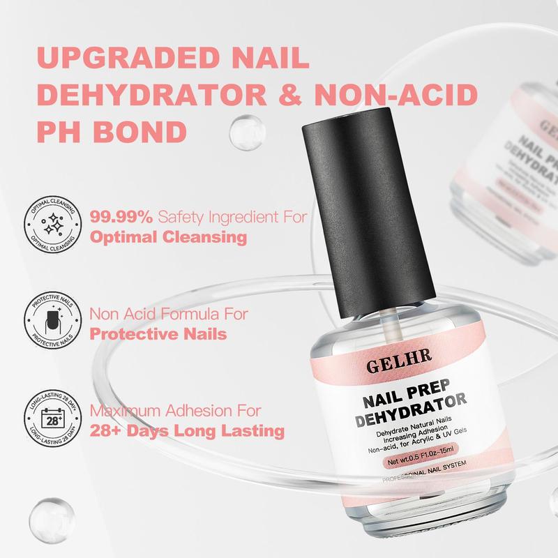 Nail Prep Dehydrator & Acid-free Primer Set, 1 Natural Nail Dehydrator & 1 Primer for Gel Polish and Acrylic Nail Uv Gel, Fast Drying Nail Supplies