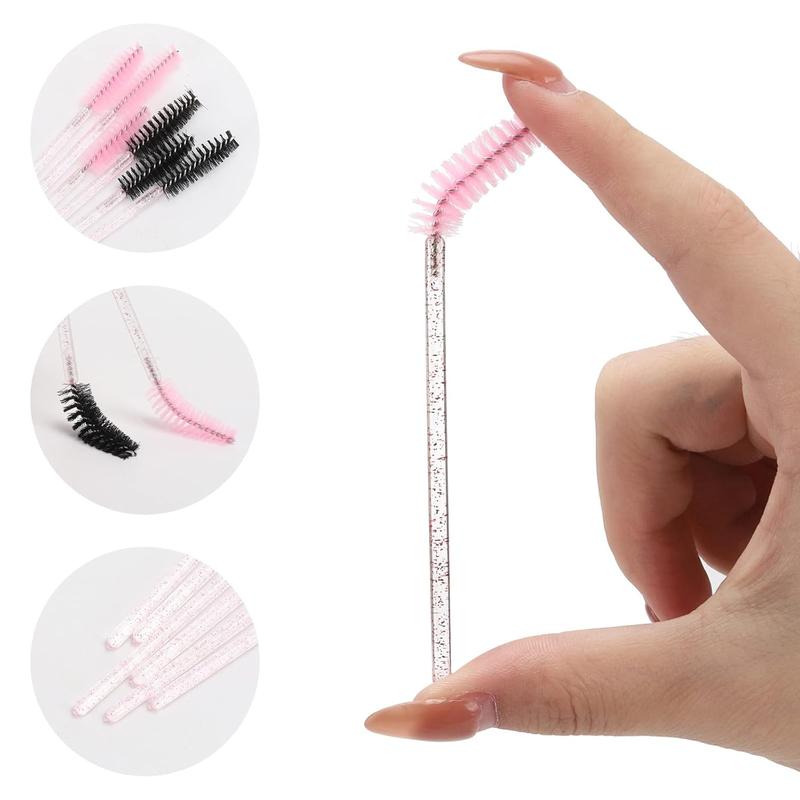 100 Pcs Disposable Spoolie Wands for Eyelash Extensions, Crystal Eyebrow Brushes with Container, Pink and Black Lash Brushes