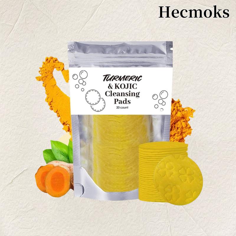 HECMOKS 2-Pack Turmeric Cleansing Pads with Kojic Acid,Curcumin Cotton Pads for Face, Target Dark Spots, Exfoliating, Deep Cleansing, Gentle Skin Care