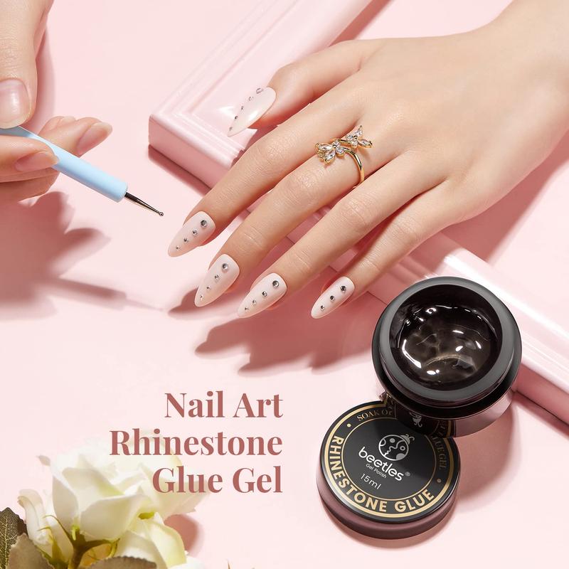 Beetles Rhinestone Glue for Nails Nail Gem Glue for Nail Art Adhesive Resin Gems Diamonds Jewelry Decoration Soak Off Led Lamp with 2 Dual Purpose Brush Pen Gift for Girls