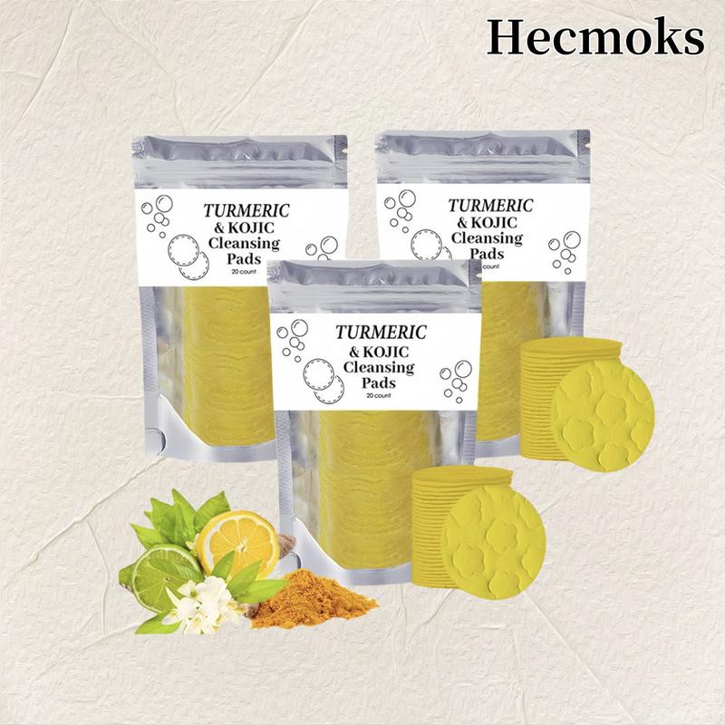 HECMOKS 2-Pack Turmeric Cleansing Pads with Kojic Acid,Curcumin Cotton Pads for Face, Target Dark Spots, Exfoliating, Deep Cleansing, Gentle Skin Care