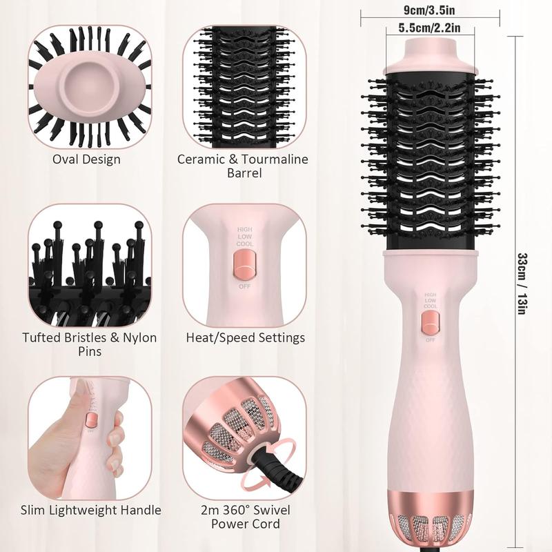 One Step Hair Dryer Brush and Styler Volumizer, Multifunctional 4 in 1 Ceramic Tourmaline Negative Ion Hot Air Styling Brush, Professional Salon Blow Dryer Brush for Drying Curling