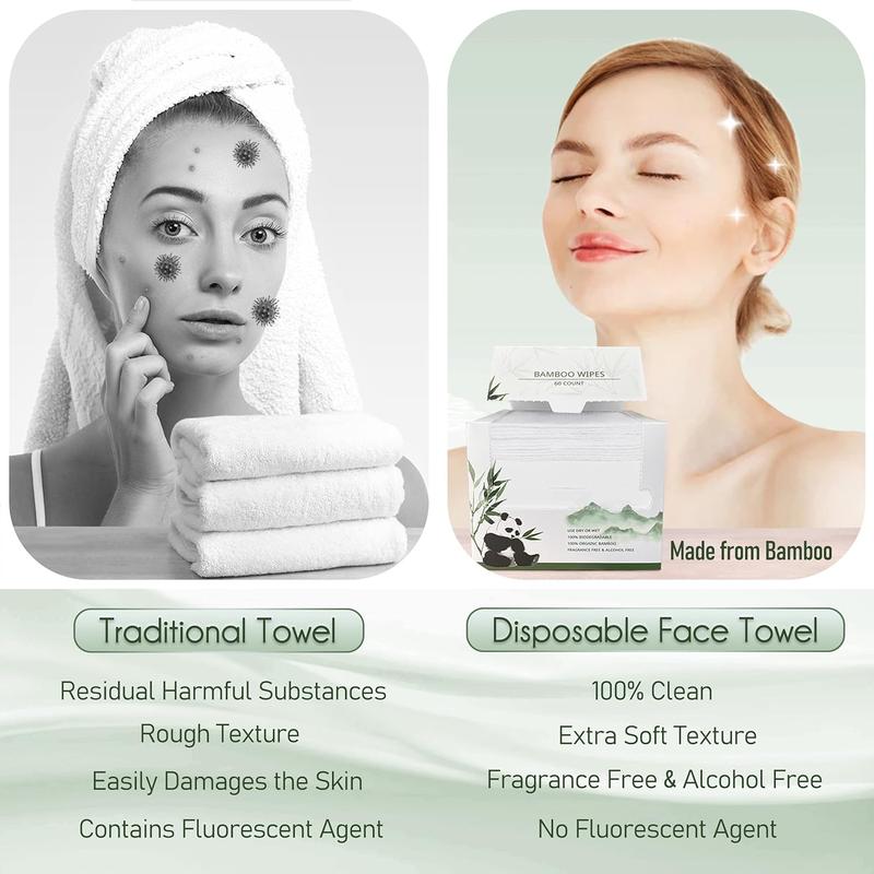 Disposable Face Towel Biodegradable Large Dry Face Wipes 60 Count 1 Box Extra Thick Soft Clean Facial Towels for Sensitive Skin, Makeup Removing, Facial Cleansing, Nursing, Travel disposable unisex esthetician towels facial towel