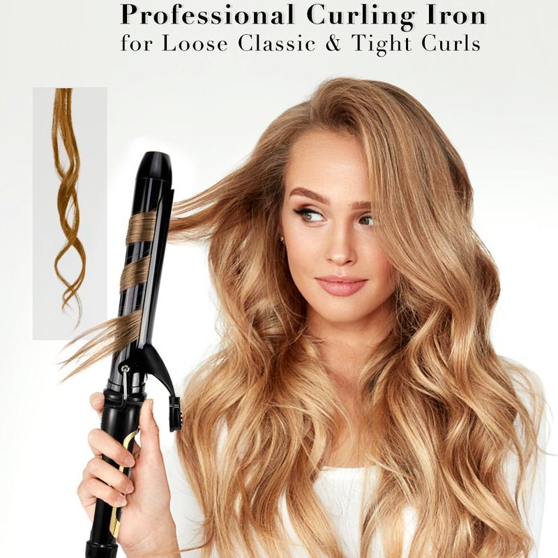 Lanvier 1.25 Inch Curling Iron, Extra Long Barrel 1 1 4 Inch Curling Iron for Medium & Long Hair up to 450°F Worldwide Dual Voltage Hair Curler for Traveling, Hair Waving Style Tool – Black