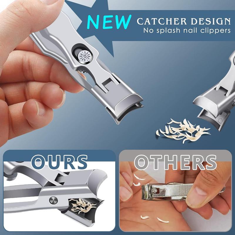 2024 Upgrade Nail Clippers - Large Wide Jaw Opening Toe Nail Clippers for Seniors, Kid, Heavy Duty Stainless Steel No Splash Fingernail Clipper Cutters Long Handle with Catcher