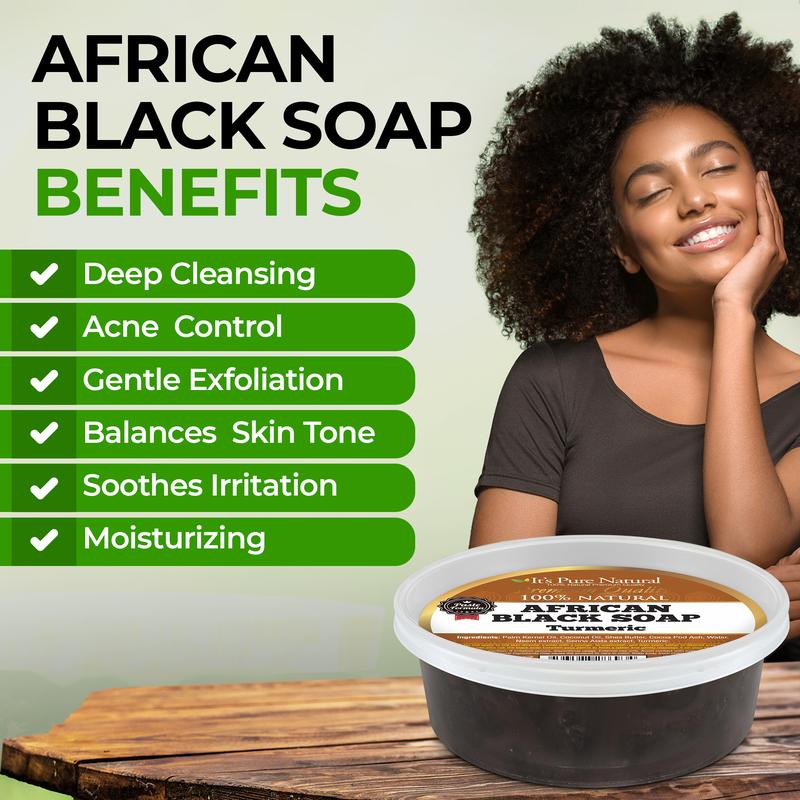 It's Pure Natural African Black Chunk Soap 8oz with Extra Rich Shea Butter Raw Soap for Face & Body Body Care Body Wash