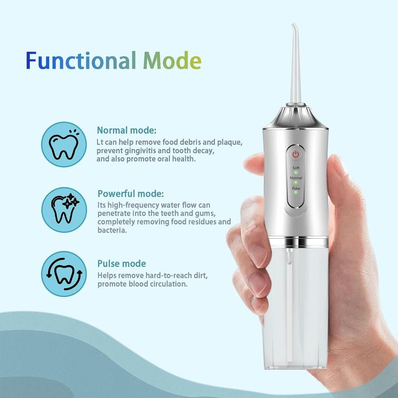 Rechargeable Oral Irrigator, 1 Box Portable Water Flosser with 3 Modes & 4 Replacement Heads, Water Flosser for Travel, Home Braces & Bridge Care for Christmas Gift