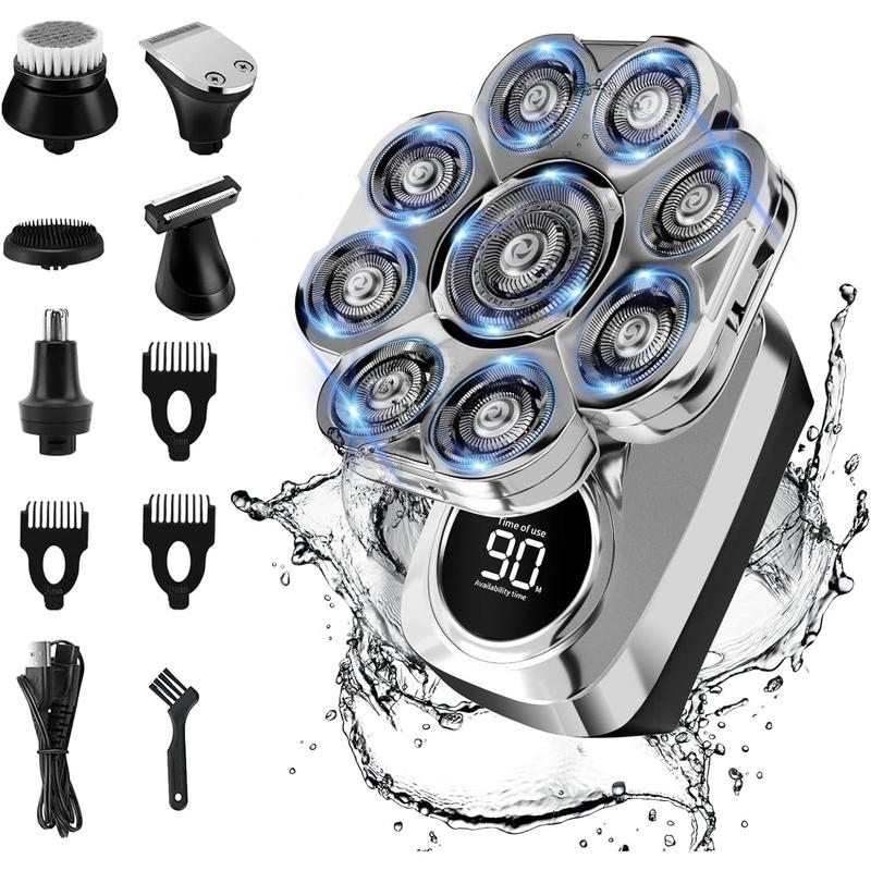 9D  Shavers for Bald Men, Upgraded 6-in-1 Mens  Kit, Detachable Bald  Shavers for Men, Wet Dry LED Display, Travel Lock Electric Razor for Men with Type-C Charge