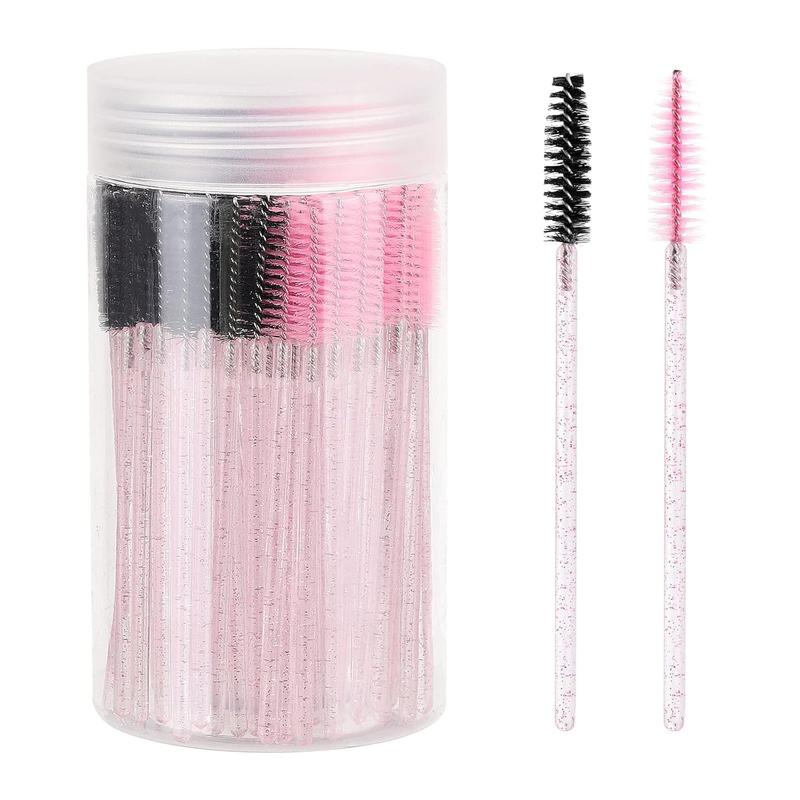 100 Pcs Disposable Spoolie Wands for Eyelash Extensions, Crystal Eyebrow Brushes with Container, Pink and Black Lash Brushes