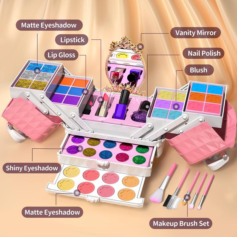 Christmas Gift Makeup Kit - 52 PCs pretend makeup, toys washable make up, non toxic cosmetic for little, princess birthday gift