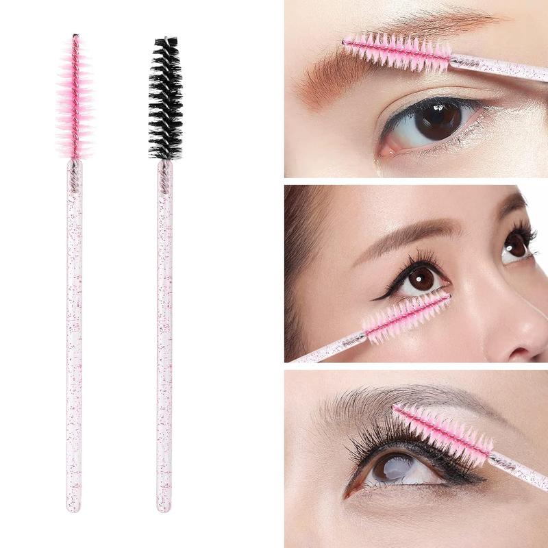 100 Pcs Disposable Spoolie Wands for Eyelash Extensions, Crystal Eyebrow Brushes with Container, Pink and Black Lash Brushes