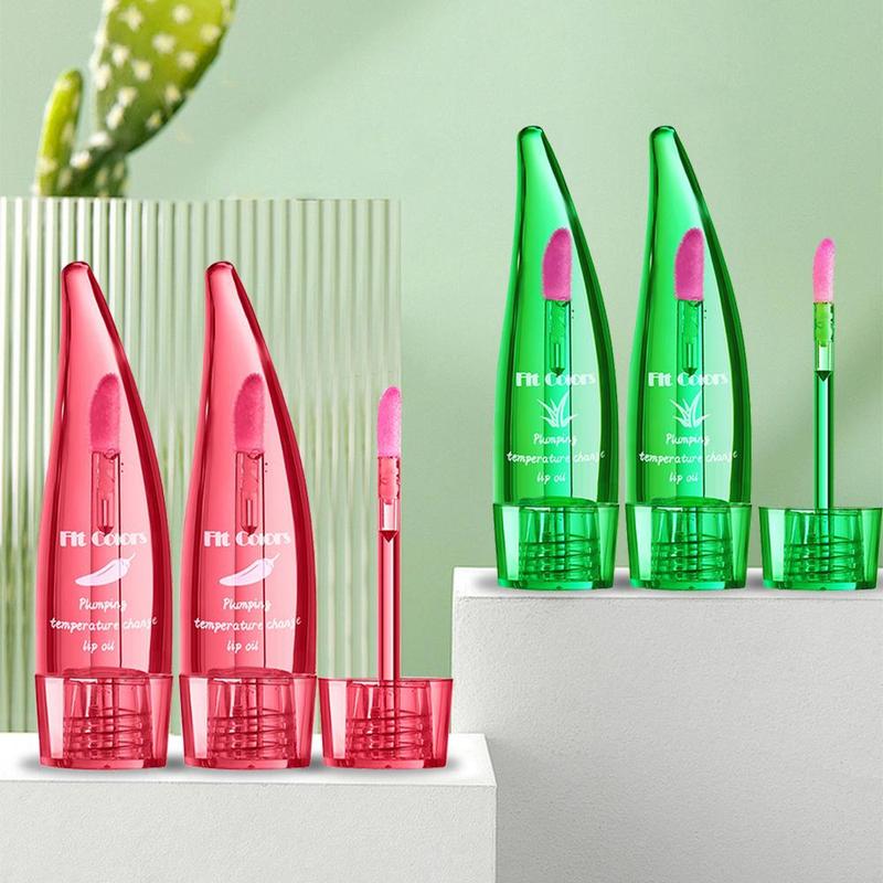 Aloe Vera & Chili Oil Lip Gloss, 4 Counts set Moisturizing Temperature Changing Lip Oil, Glossy Lip Glaze, Plumping Lip Oil for Girls & Women