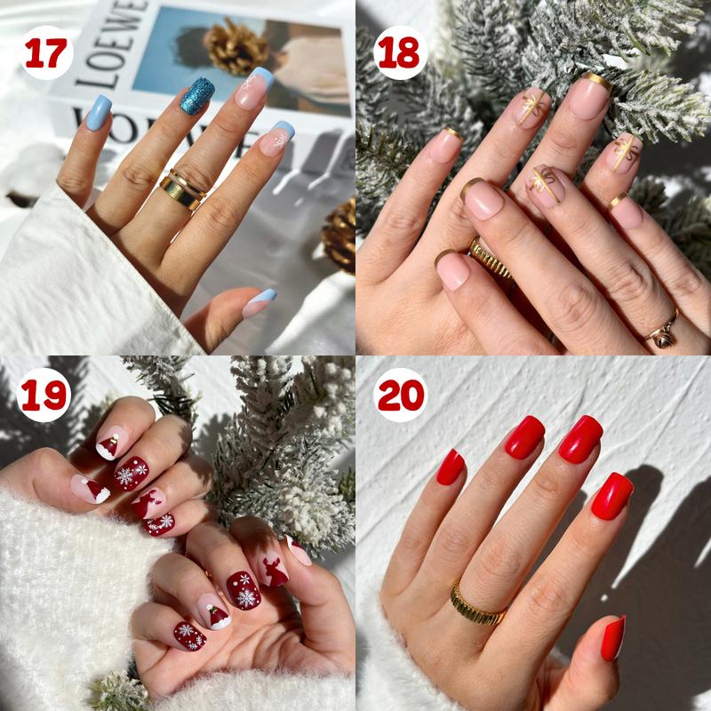 Hotpress Nailco Christmas Press On Nails - 24 Sizes Set with Application Kit