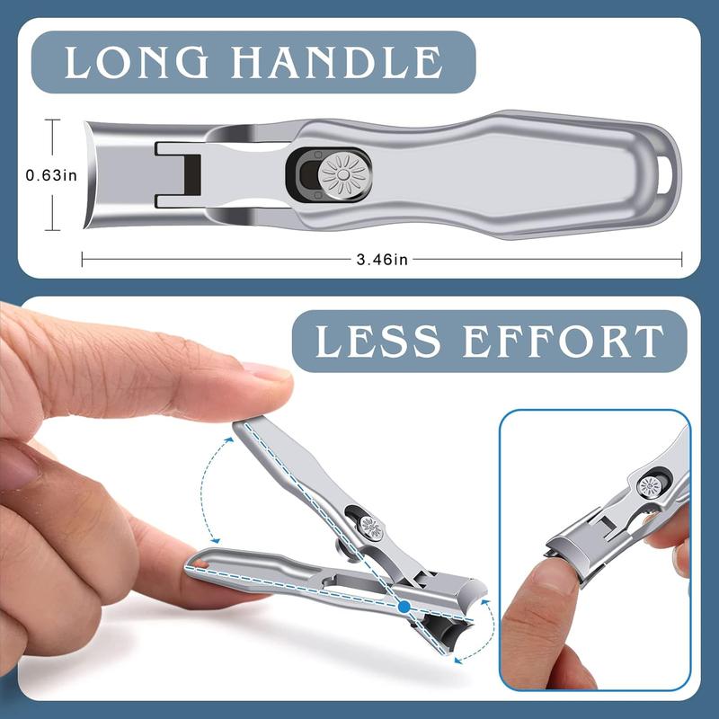 2024 Upgrade Nail Clippers - Large Wide Jaw Opening Toe Nail Clippers for Seniors, Kid, Heavy Duty Stainless Steel No Splash Fingernail Clipper Cutters Long Handle with Catcher