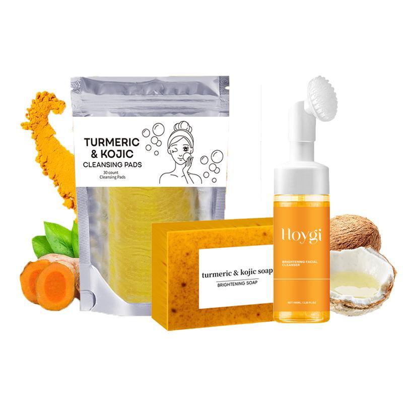 Turmeric Wash and Care Three Piece SetTurmeric Tablets, Turmeric Cleansing Mousse,Turmeric Soap Facial Cleansing Skincare FacialCleansing Cleanser