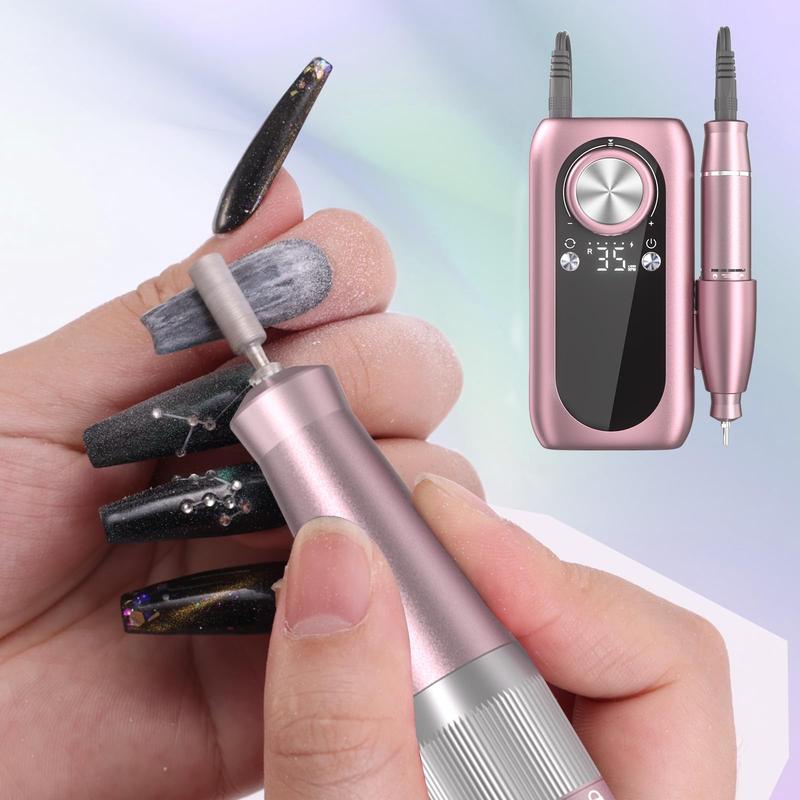 Rechargeable Nail Drill, 35000RPM Electric Nail File Machine Professional Acrylic Gel Nails Remover with Drill Bits, Portable Efiler Manicure Supplies for Polishing Grinding, Home Salon Use Aluminum Nail Art Nail Care Cordless Set Cutics