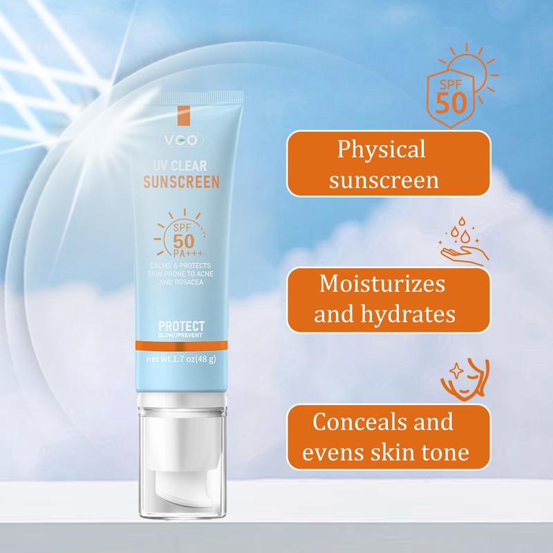 VGO Moisturizing Sun Cream SPF 50 PA+++ 48g Facial Skincare Sunscreen Makeup-A1 Lightweight Radiant Case Lactic Radiance Comfort