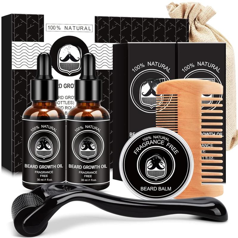 Beard Growth Kit, Beard Kit W Beard Growth Oil, Balm, Comb,  for Spot Patchy Beard, Christmas & Birthday Gifts for Men Him Boyfriend Husband