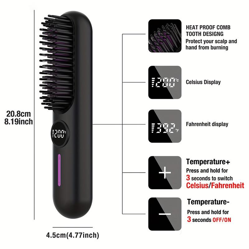 Portable Cordless Straightener Brush, 2 in 1 Curling & Straightening Hair Iron, USB Rechargeable Hair Iron for Home Office School Or Travel Comfort dry hair