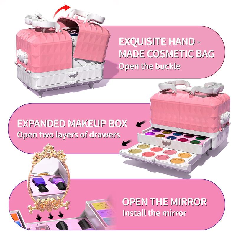 Christmas Gift Makeup Kit - 52 PCs pretend makeup, toys washable make up, non toxic cosmetic for little, princess birthday gift