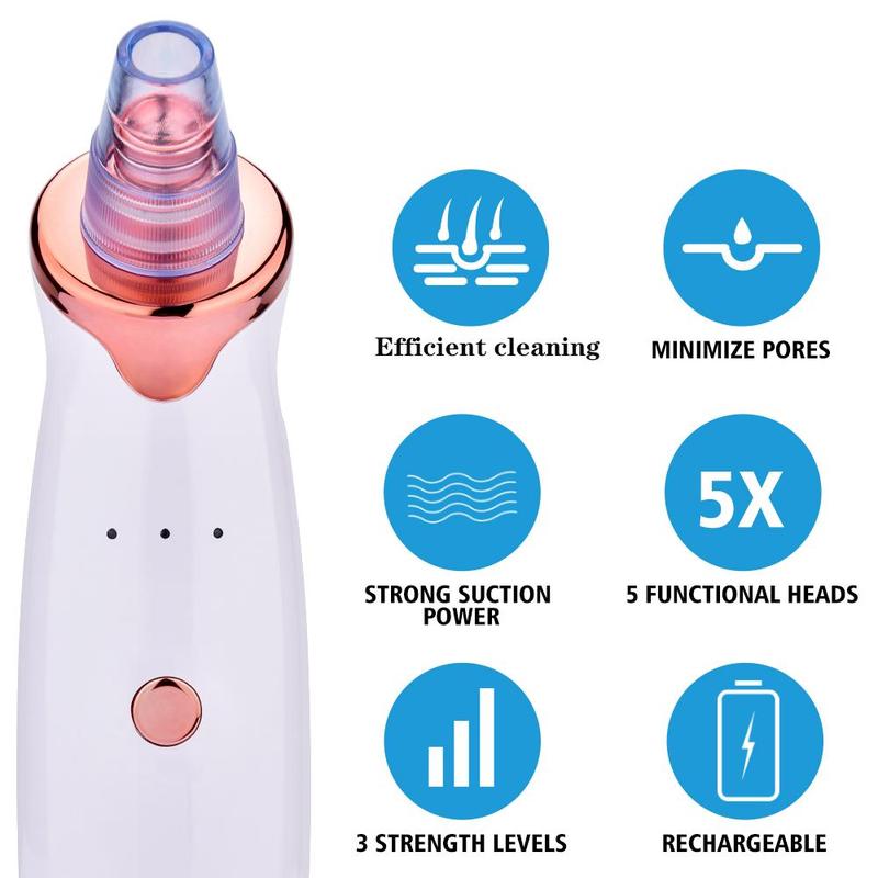 Electric Blackhead Cleaner, 1 Box Rechargeable Facial Pore Cleaner with 4 Counts Replacement Tips, Multifunctional Facial Skin Care Instrument