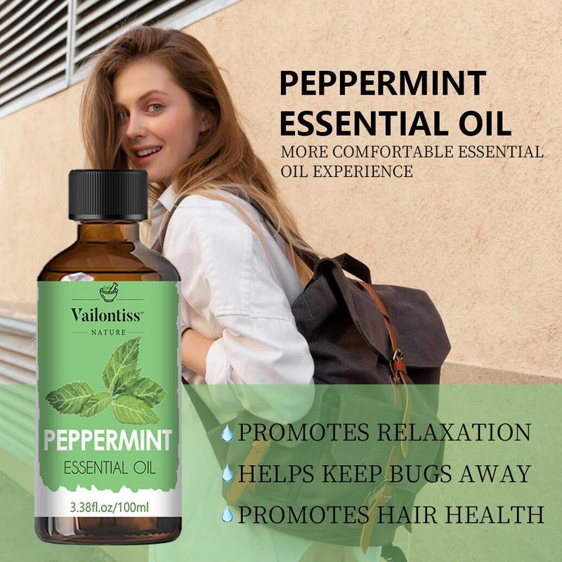 Vailontiss Peppermint Essential Oil, Large Capacity Pure Peppermint Essential Oil, Premium Quality, Includes A Dropper, Suitable for Facial and Body Skincare, Facial Care, Body Care, Nail Care, Hair Care and Eyelash Care, Ideal for Use in Spas, Yoga