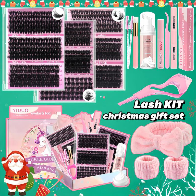 DIY Lash Kit, 1 Set Individual False Eyelashes with Lash Glue & Lash Remover & Tweezers & Brush & Headband & Wristbands, Eye Makeup Enhancement Tool for Women & Girls