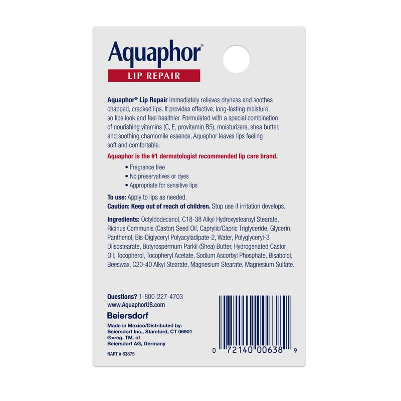 Aquaphor Lip Repair Ointment  Moisturizing Lip Balm for Dry and Chapped Lips, 0.35 Fl Oz, Pack of 3