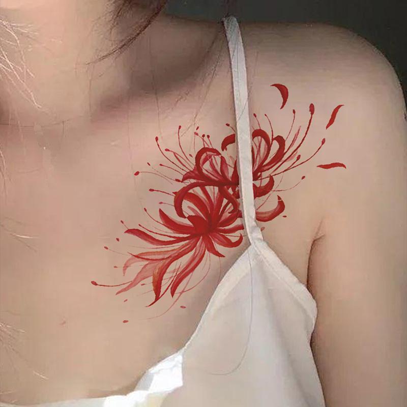 Blooming Flower Design Temporary Tattoo For Women, 1 Count Long-lasting Fake Tattoo For Body, Arm, Thigh, Holiday Party Decoration