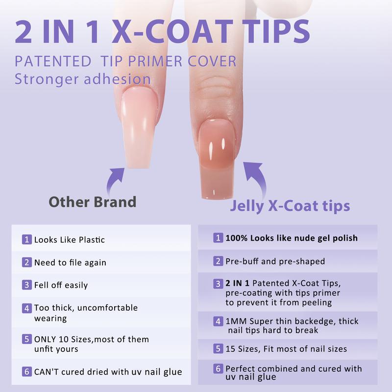 btartboxnails Soft Gel Press on nails Kit - 25.99$ XCOATTIPS Nail Tips Kit with Nail Glue,Topcoat,  Square or Almond or Coffin Long Brown Fake Nails