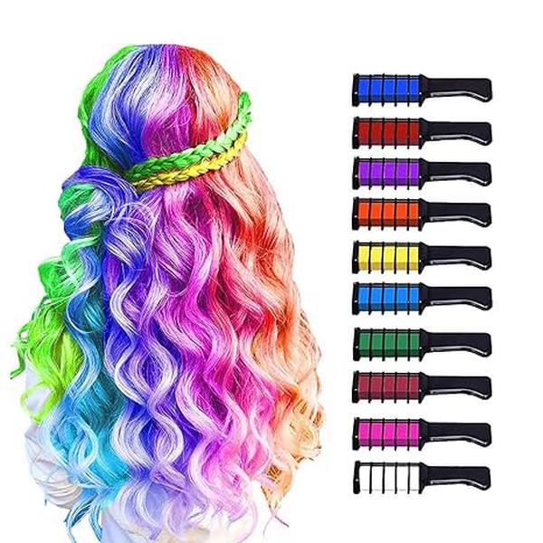 10 Color Hair Chalk for Girls Makeup Kit - New Hair Chalk Comb Temporary Hair Color Dye for Kids - Teen Girl Gifts Birthday Christmas Gifts Toys for Girls Kids Age 6 7 8 9 10 11 12 Year Old Hair Dye Haircare Blonde Daily