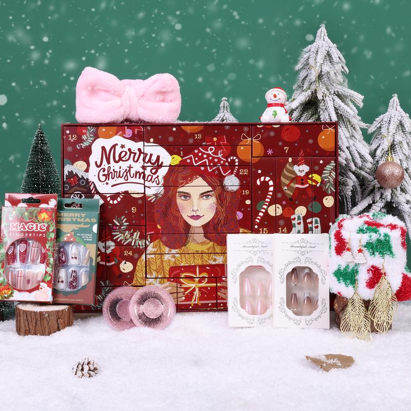 [Cyber Monday] Advent Calendar 2024-2025, 24 Pieces Beauty Fashion makeup and Jewelry Countdown Gifts Holiday,  Surprise Gift Set Christmas Decor Christmas Gifts for Women,for Christmas Deals surprises nail art false eyelashes necklaces earrings Cosmetic