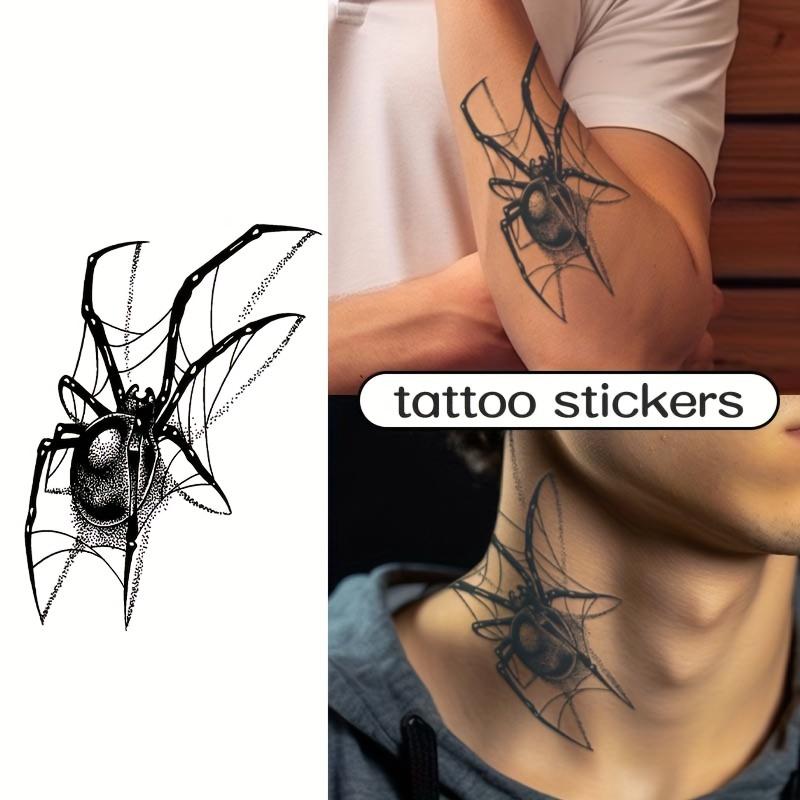 Dark Style Spider Long-Lasting Waterproof Tattoo Stickers, Semi-Permanent Simulation Non-Reflective Temporary Tattoo Stickers for Men Arm Neck Fake Tattoo