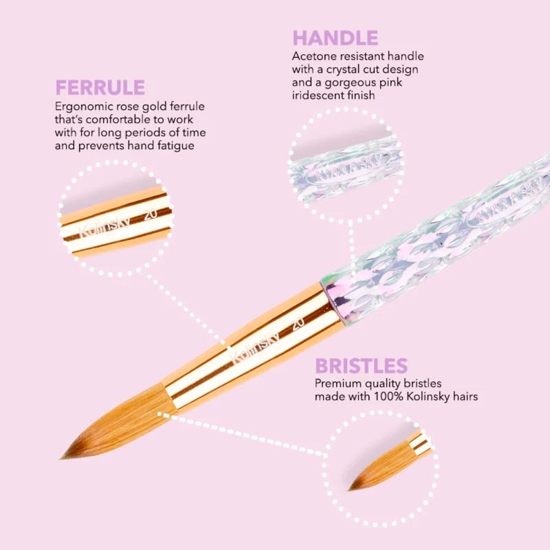 Kiara Sky Acrylic Nail Brush Clear Crystal 100% Kolinsky size 14, size 16, size 18, size 20 Manicure Nail Care