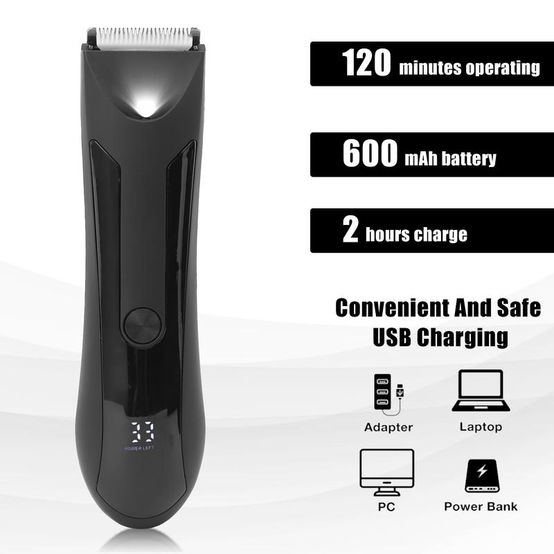 Electric Body Hair Trimmer for Men, Pubic Hair Trimmer Clipper Shaver, Rechargeable Cordless Body Hair Groomer with Four Guide Combs for Body Hair, Ball and Groin Area.