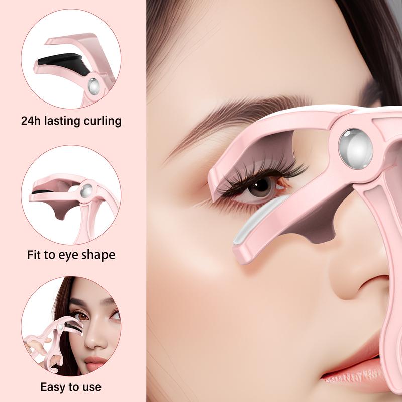 Portable Electric Heated Lash Curler Rechargeable with Sensing Heating Silicone Pad, USB fast charging Pink and White eyelash Cosmetic Makeup Plastic