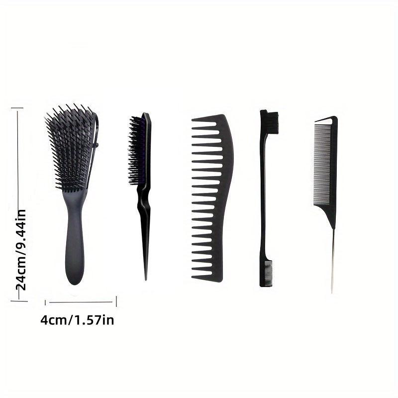 Heatless Hair Styling Comb Set, 5 Counts Teasing Hair Comb & Pointed Tail Comb & Eyebrow Shaping Brush, Hair Styling Tools for Home & Salon